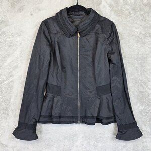 Elie Tahari Jacket Womens XS Black Peplum Ruffle Hem Full Zip Casual Work
